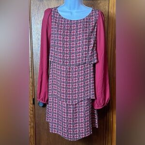 Pink Martini‎ Red and Black Geometric Long Sleeve Dress - S